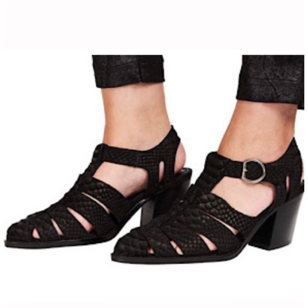 Jeffrey Campbell Angora Sandal black suede heel booties shoes leather snakeskin